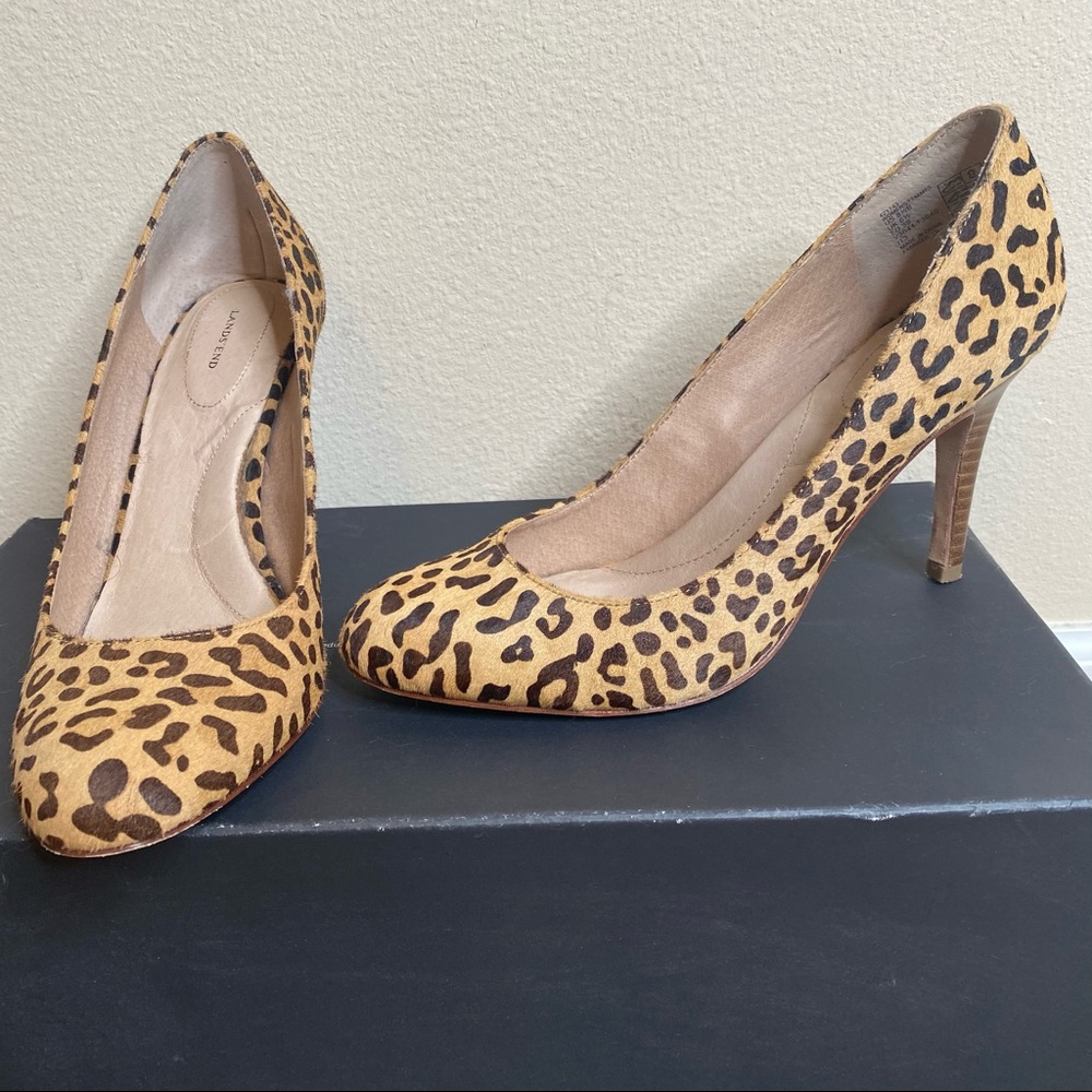 Lands End Leopard Print Leather Calf Hair Heels